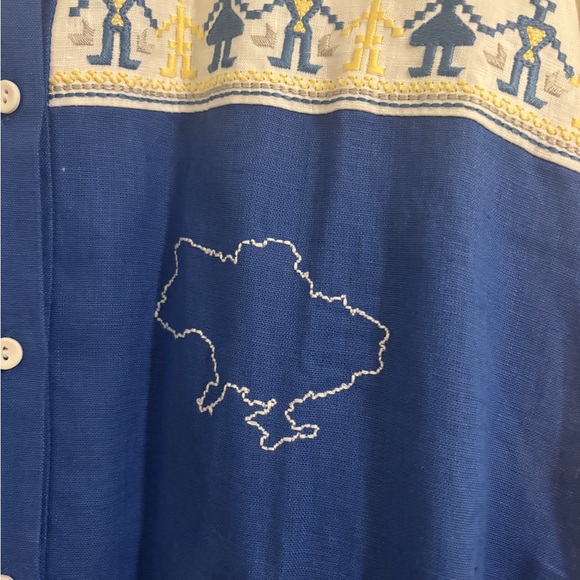 Ukrainian Blue and White Embroidered Unisex Oversized Linen Shirt Vyshyvanka L - Picture 6 of 12